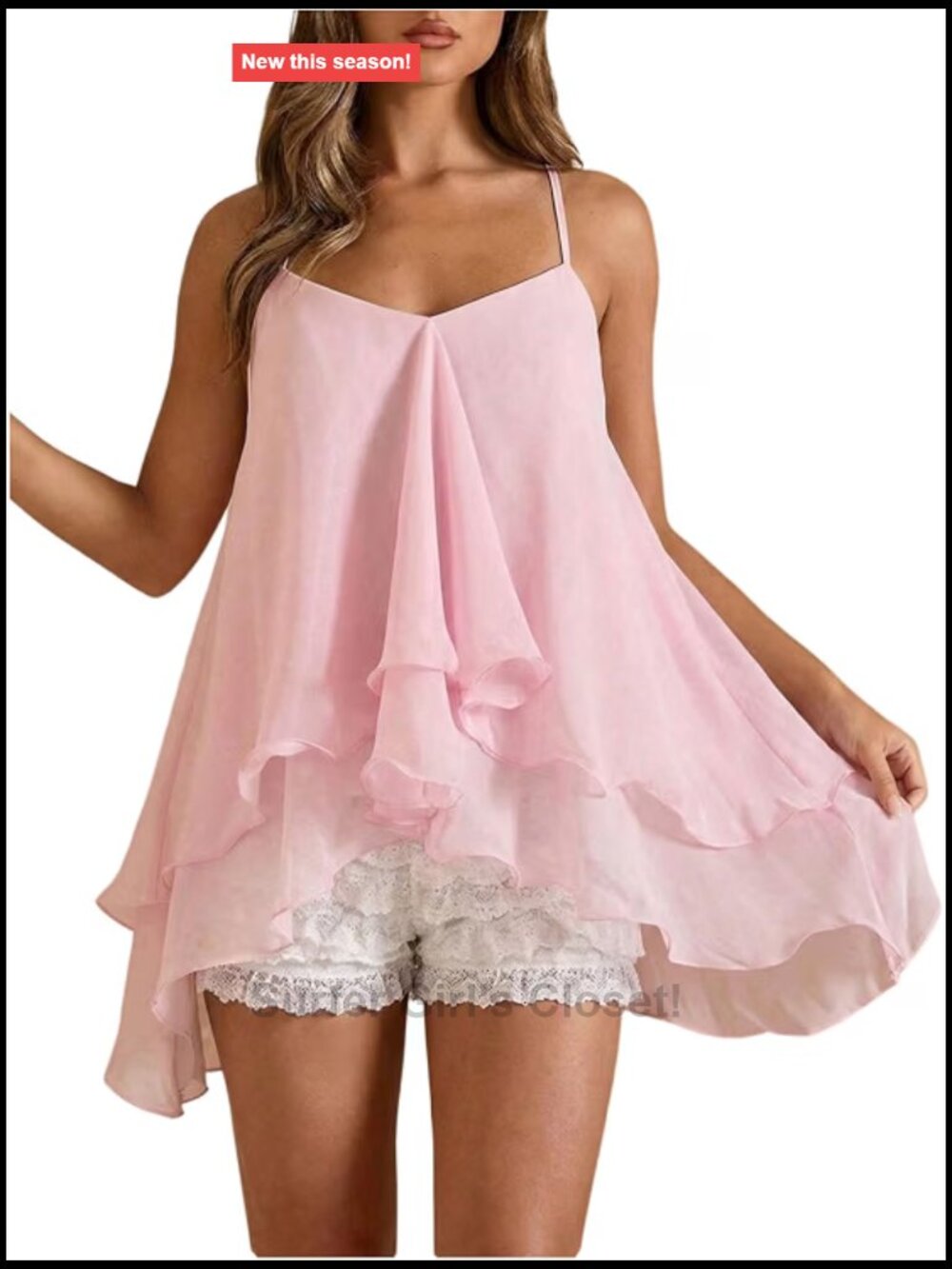 Ruffle Hem Spaghetti Strap Cami Top Going Out